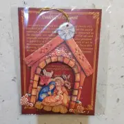 Vintage G. DeBrekht Folk Art Nativity Manger Stable Scene Wooden Ornament NEW