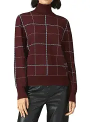 Victoria Beckham Plaid Turtleneck Wool Pullover Sweater SZ S Burgundy Mint NWT