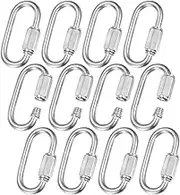 uxcell 12-Pack Quick Chain Link Connector, M5 3/16 304 Stainless Steel D-Shape Locking Repair Chain Links for Swing/Camping/Hiking/Backpack, Twist Key Ring Screw Chain Link [Silver]