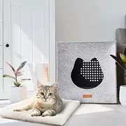 LuckySign Kallax Cat House Indoor Cat Cave Shelf Cat Basket for Sleeping Kallax Insert for Cats with Fluffy Cat Cushion, 33 x 33 x 37 cm, Light Grey
