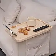 Wooden Couch Arm Tray with Phone Holder, Sofa Armrest Tray with Cup Holder, Couch Arm Side Table Organizer Couch Arm Table for Eating Drink Cup Remote Snacks