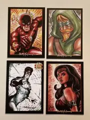 The Flash Green Arrow Lantern Wonder Woman DC 4 Sketch Card Print Set McJunkin