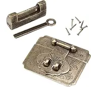 1 Set Vintage Gold Lock Latch Hasp with Key, Brass Antique Decorative Case Box Hasp Latch Padlock, with Mounting Screws