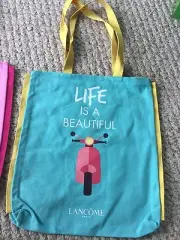 New! Lancôme Light Blue & Yellow Cute Tote Bag Handbag (Hard To Find)