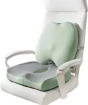 TOMVAES Lumbar Support Chair Cushion,(Seat Cushion+Chair Cushion) Hip and Waist Protection,Detachable Zip,Breathable Memory Foam,Anti Stress,Back Pillow for Sciatica Pain Relief,Green