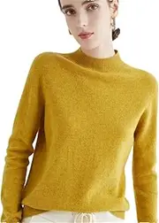 [Zadaos] Women's 100% Wool Sweater Half Turtleneck Cashmere Sweater Knit Fashion Pullover Jumper Yellow S