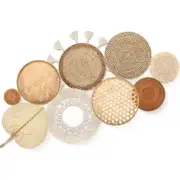 Sieral Set of 9 Wall Basket Decor Boho Hanging Rattan Flat Round Wicker Woven