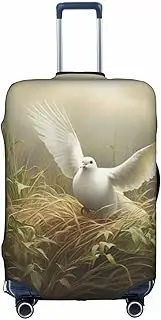 [Pvinnk] Grass and dove Print Protective Luggage Cover Elastic Washable Suitcase Protector Travel Gear Protector, White, Large