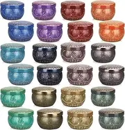 Candle Tins for Making, 24 Pcs Jars, Empty Containers, Metal Tins With Lids, Supplies With 12 Constellations Patterns for DIY, Arts, Crafts, Storage