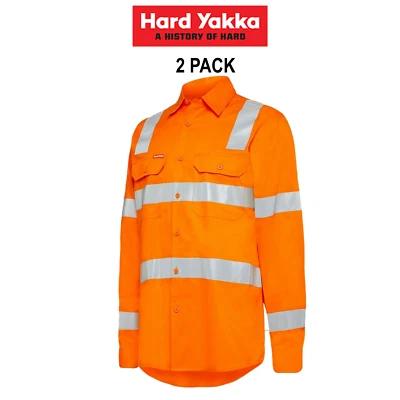 Hard Yakka 2 Pack Lightweight Drill Shirt Tape Hi-Vis Biomotion Safety Y04265
