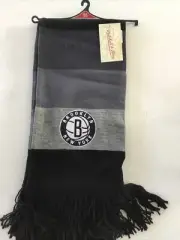 Brooklyn Nets Mitchell and Ness Winter Scarf with Fringe Gray Black Stripe