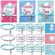 Tondiamo 30 Sets Summer Party Gifts Bulk Clay Beads Bracelet with Pendant Tropical Theme Crafts Gifts Friendship Bracelets with Blessing Card for Women Graduation Birthday Party Decorations