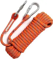 GINEE Outdoor 16mm Static Climbing Rope 65FT Orange with Carabiner,Lifeline Rescue Rope,Grappling Descender Escape Abseiling Rope,Magnet Fishing Rope,Arborist Tree Climbing Gear Safety Ropes