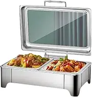 Visualization Electric Buffet Warmer, Rectangular Chafing Dish Electric Buffet, Round Buffet Server, Chafing Dishes for Buffet, for Parties, Catering, Festivals(2 Grid 9 liters)