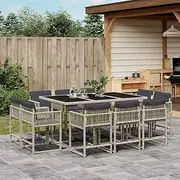 11 Piece Garden Dining Set with Cushions Light Grey Poly Rattan, Furniture Sets, Patio Furniture