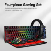 T-WOLF 4PCS 104Key Gaming Keyboard Mouse Combo Backlit Headset Antislip Pad T7E8