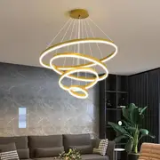 Gold 4 Rings Minimalist LED Pendant Light Adjustable Circular Chandelier