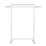 Clothes Rack Coat Stand Hanging Adjustable Rollable Steel WHITE