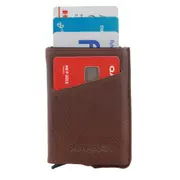 Pierre Cardin Leather Smart Slide Card Holder Tab RFID Wallet 10cm Brown