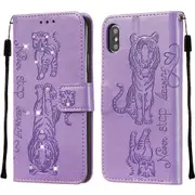 For Iphone Xs Max Diamond Encrusted Pressed Printing Cat And Tiger Pattern Horizontal Flip Pu Leather Case With Holder and Card Slots and Wallet(Light Purple)