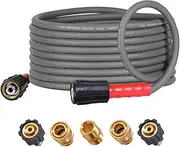 YAMATIC Super Flexible Pressure Washer Hose 25FT X 1/4", Kink Resistant 3200 PSI Heavy Duty Power Washer Extension Replacement Hose with M22-14mm x 3/8" Quick Connect Kit for Gas & Electric, Grey