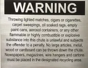 COMPACTOR CHUTE WARNING - BRUSHED ALUMINUM (ALUMINUM SIGN ...-REF24-1027