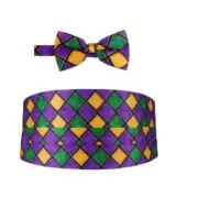 Mardi Gras Windowpane Tuxedo Cummerbund and Bowtie Set
