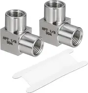 uxcell 2 Pcs Square 90 Degree Barstock Street Elbow 1/8 Inch NPT Female to 1/8 Inch NPT Female 304 Stainless Steel Pipe Fitting with PTFE Tape, Silver Tone