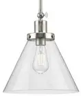 Pendant Light Brushed Nickle - 12" Glass Shade - DCS/PROG P500324-009-10W-30K-BN