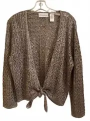 Alfred Dunner Sequin Tie Front Sweater