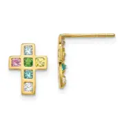 Madi K Kid's Earrings 14k Yellow Gold Multi Colored CZ Cross Post