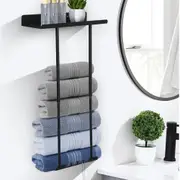 Bathroom Towel Rail Holder Wall Mounted Bathroom Rack Shelf W/ Top&Bottom Shelf