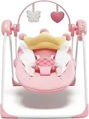 Baby Swing, Portable Baby Swings for Infants, Infant Swings for Newborn, Baby Girl Swing with Music, Timing, Soft Head Support, 0-6 Months 6-20 lbs