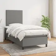 Box Spring Bed with Mattress Dark Grey 106x203 cm King Single Size Fabric vidaXL