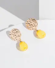 Yellow Hammered Drop Earrings