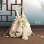 新中式 漢服包袋 國風牡丹 大荷包 斜挎包 百搭 蕾絲 手提袋 古風 繡花 布包 手提包 馬面裙