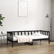 Day Bed Frame, Sofa Guest Bed Black 92x187 cm Single Size Solid Wood Pine