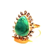 Turquoise Bohemian Southwestern Ring Pear Shape on Sterling Silver, Size 8