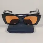 Le Specs For-Never Mine Cat Eye Sunglasses Shiny Black Frame Orange Mirror Lens