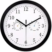 12 inch Outdoor Garden Wall Clock Weatherproof Metal Wall Clock with Thermometer and Hygrometer Quiet Battery-Operated Metal Clock for Garden Fence Terrace Pool and Home