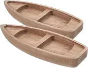 TOGEVAL 2pcs Rustic Wooden Sailboat Model Miniature Tabletop Ornament Unfinished Wood Boat Model for Home Decor