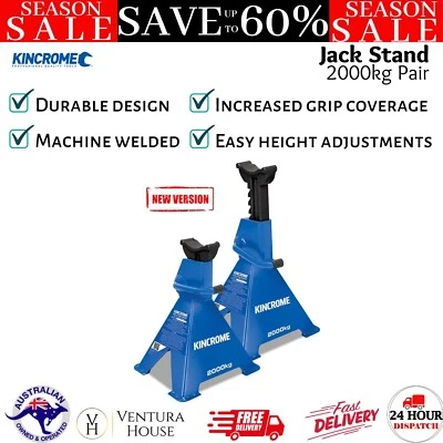 New Kincrome 2 Piece Jack Stand Heavy Duty Steel Ratchet DIY Car Vehicle 2000KG