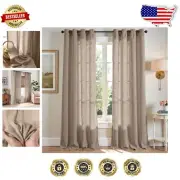 Linen Blend Light Filtering Curtains - Rustic 2 Panel Drapes for Farmhouse Homes