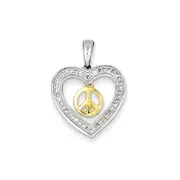 Sterling Silver u0026 14K Yellow Peace Sign in Open Heart Diamond Pendant
