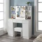 Make up Dressing Table Stool Set Large Makeup Mirror LED Light Vanity Desk White