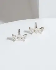 Silver Crystal Petal Stud Earrings