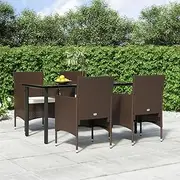 5 Piece Garden Dining Set with Cushions Brown and Black, Garden Furniture Sets