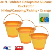3x7L Foldable Collapsible Silicone Bucket Slim Hiking/Camping/Fishing-Orange Bin