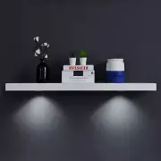 White Floating Shelf with Touch-Sensing Battery Powered LED Light,Wall Mounted D