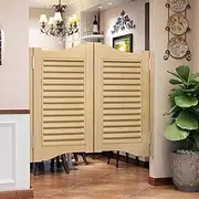 Louvered Café Interior Swing Solid Wood Door, Home Decor Pine Saloon Doors with Hinges Hardware, Entrance Partition for Hallway Kitchen Doorway Bar, Premade Varnish (Burlywood, 31.5x35.4in)